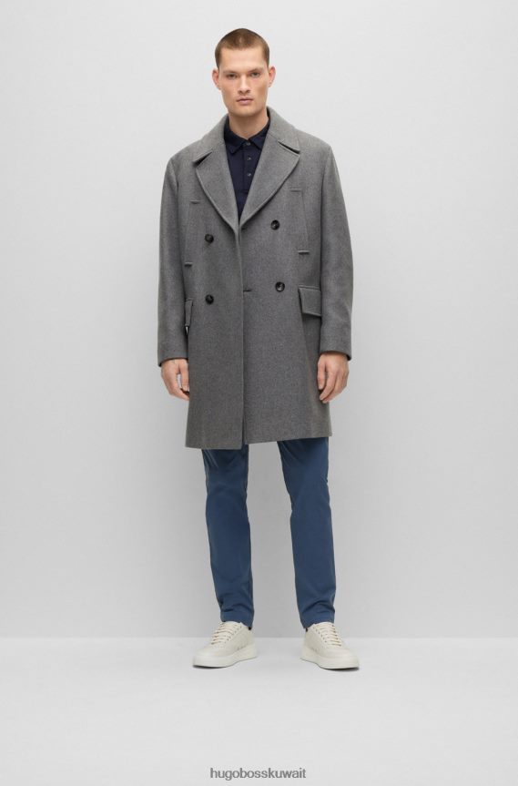 4TFNJN1323 فضة Hugo Boss معطف هوغو فضي مزدوج الصدر مريح من مزيج الصوف