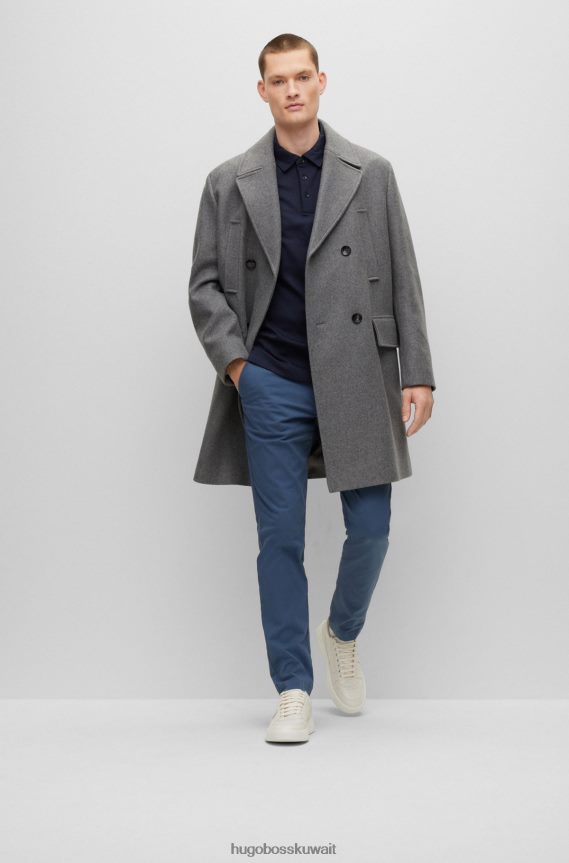 4TFNJN1323 فضة Hugo Boss معطف هوغو فضي مزدوج الصدر مريح من مزيج الصوف