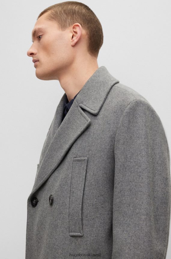 4TFNJN1323 فضة Hugo Boss معطف هوغو فضي مزدوج الصدر مريح من مزيج الصوف