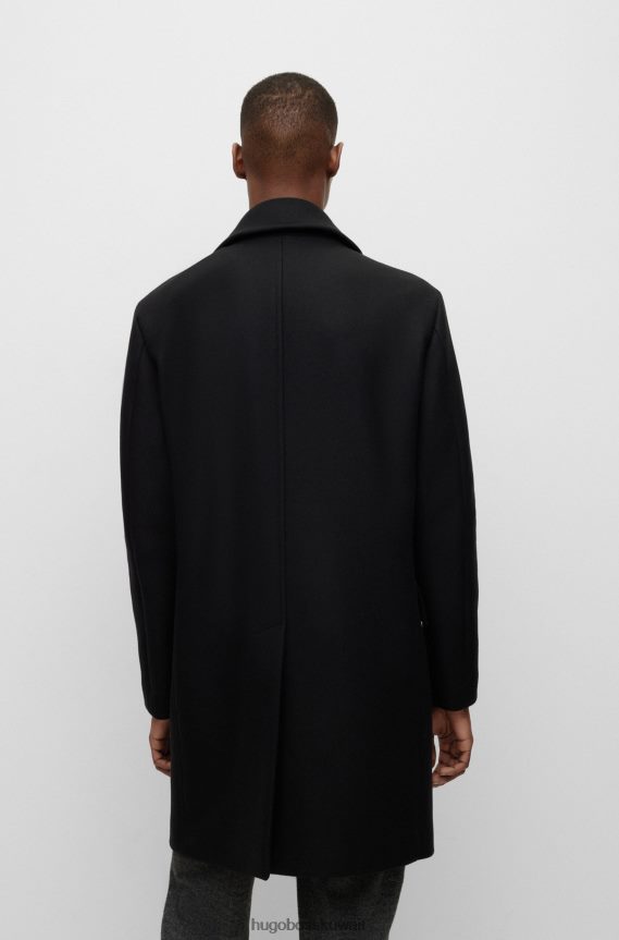 4TFNJN1324 أسود Hugo Boss معطف Hugo مزدوج الصدر مريح من مزيج الصوف باللون الأسود