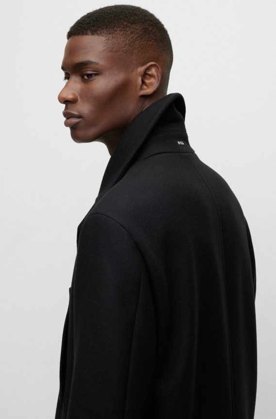 4TFNJN1324 أسود Hugo Boss معطف Hugo مزدوج الصدر مريح من مزيج الصوف باللون الأسود