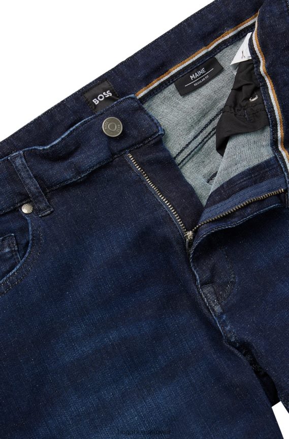 4TFNJN1325 أزرق غامق Hugo Boss جينز بقصة عادية من قماش الدنيم الأزرق الداكن فائق التمدد باللون الأزرق الداكن