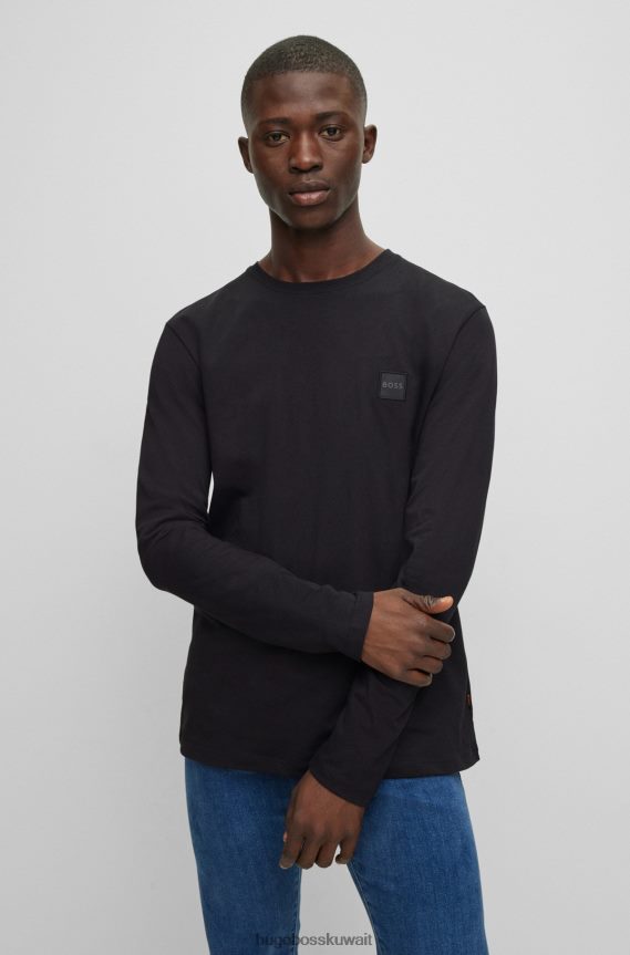 4TFNJN1329 أسود Hugo Boss تيشيرت Hugo من الجيرسي القطني باللون الأسود بقصة عادية مع رقعة الشعار