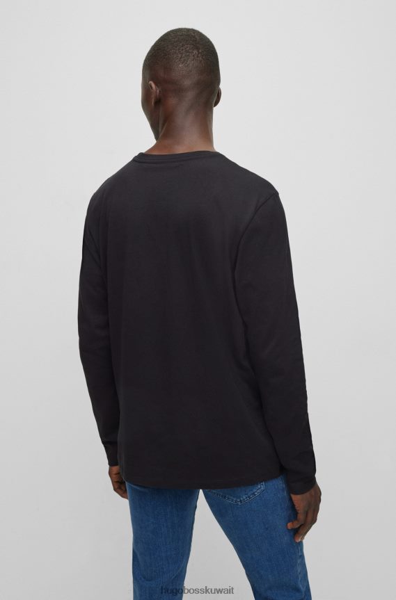 4TFNJN1329 أسود Hugo Boss تيشيرت Hugo من الجيرسي القطني باللون الأسود بقصة عادية مع رقعة الشعار