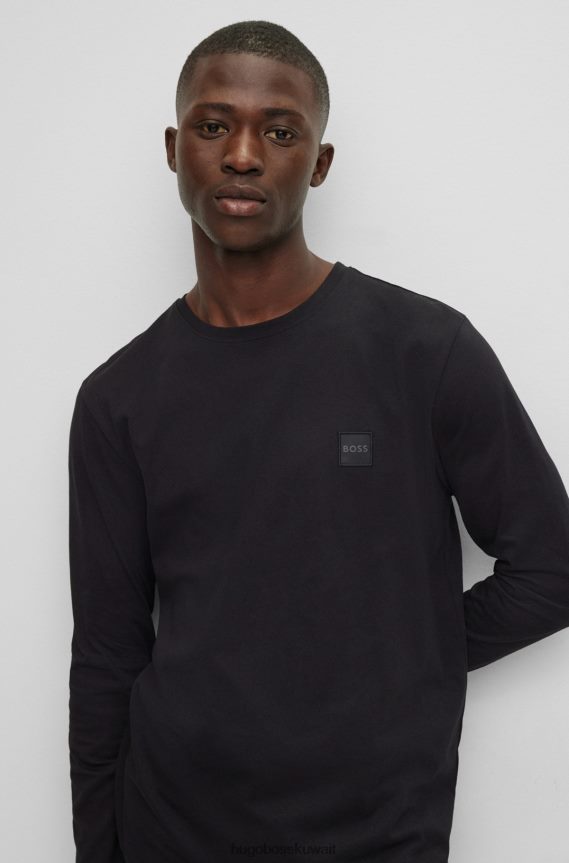 4TFNJN1329 أسود Hugo Boss تيشيرت Hugo من الجيرسي القطني باللون الأسود بقصة عادية مع رقعة الشعار