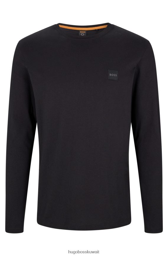 4TFNJN1329 أسود Hugo Boss تيشيرت Hugo من الجيرسي القطني باللون الأسود بقصة عادية مع رقعة الشعار