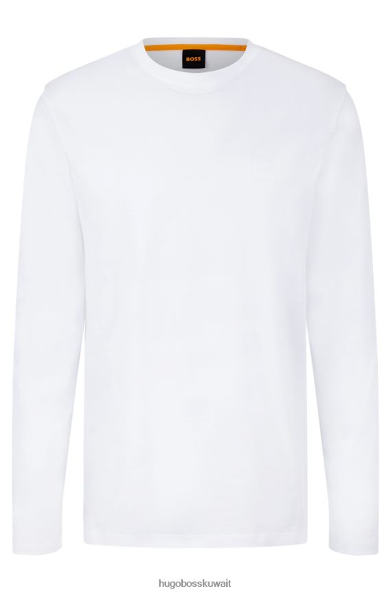 4TFNJN1332 أبيض Hugo Boss تي شيرت أبيض من القطن الجيرسي بقصة عادية مع رقعة شعار Hugo