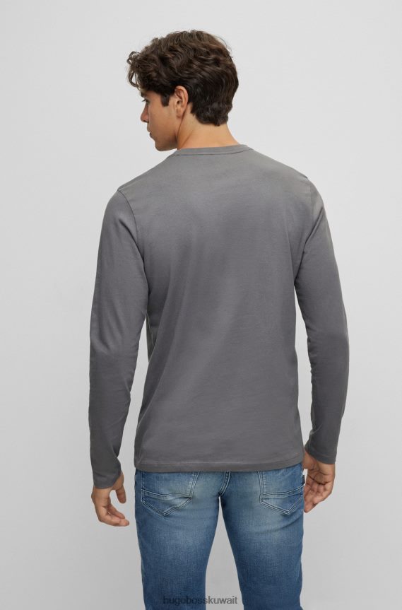 4TFNJN1333 رمادي Hugo Boss تي شيرت من الجيرسي القطني بقصة عادية مع رقعة شعار هوغو باللون الرمادي