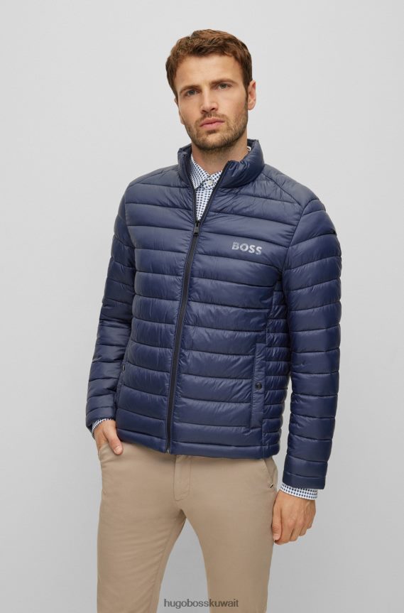 4TFNJN1334 أزرق غامق Hugo Boss سترة هوغو مبطنة مقاومة للماء باللون الأزرق الداكن مع شعار ملون