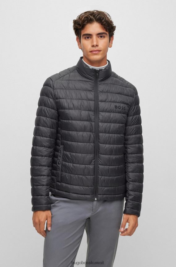 4TFNJN1337 أسود Hugo Boss سترة مبطنة مقاومة للماء مع شعار هوغو باللون الأسود