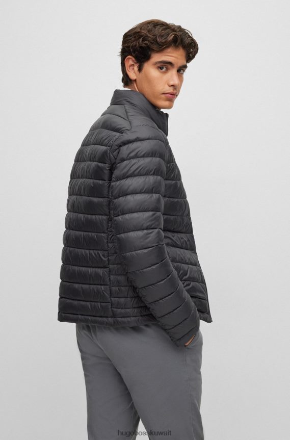 4TFNJN1337 أسود Hugo Boss سترة مبطنة مقاومة للماء مع شعار هوغو باللون الأسود
