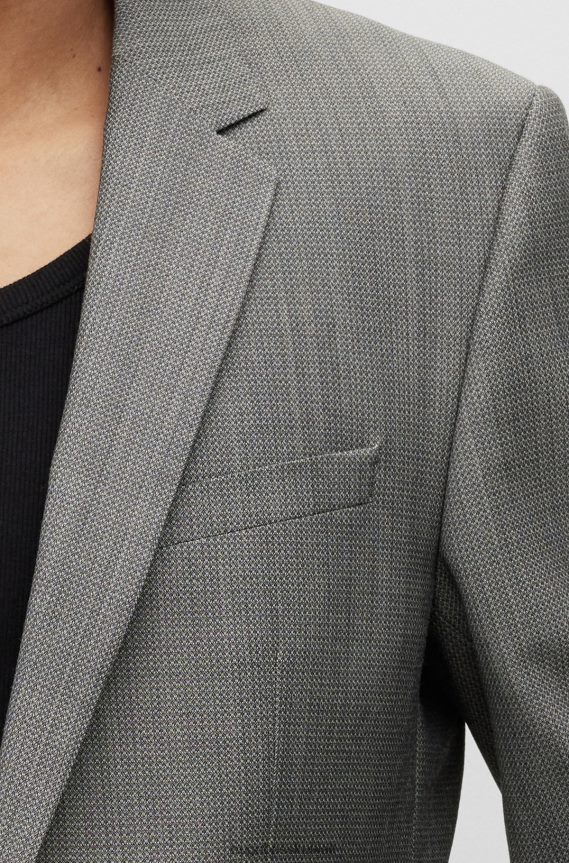4TFNJN1338 رمادي فاتح Hugo Boss بدلة ضيقة منقوشة باللون الرمادي الفاتح في مزيج من الصوف المطاطي عالي الأداء