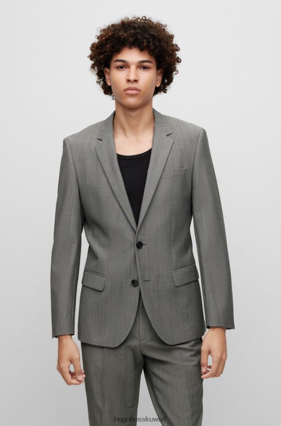 4TFNJN1338 رمادي فاتح Hugo Boss بدلة ضيقة منقوشة باللون الرمادي الفاتح في مزيج من الصوف المطاطي عالي الأداء
