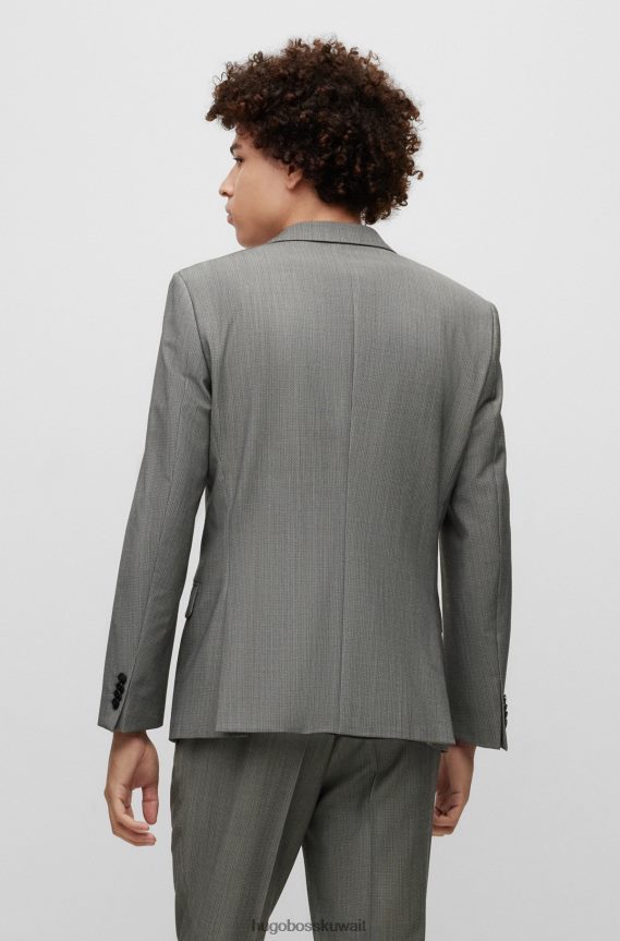 4TFNJN1338 رمادي فاتح Hugo Boss بدلة ضيقة منقوشة باللون الرمادي الفاتح في مزيج من الصوف المطاطي عالي الأداء