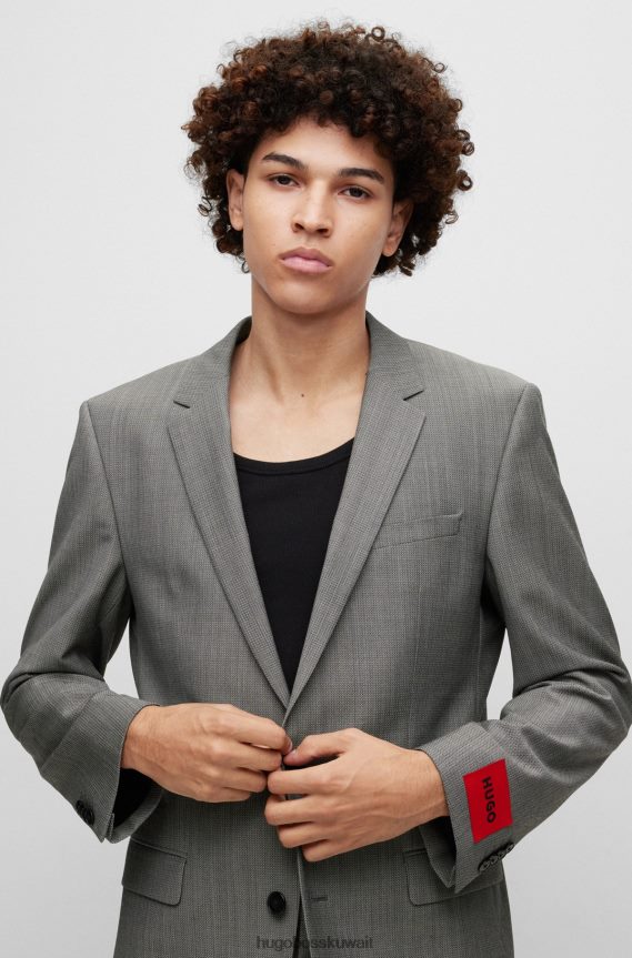 4TFNJN1338 رمادي فاتح Hugo Boss بدلة ضيقة منقوشة باللون الرمادي الفاتح في مزيج من الصوف المطاطي عالي الأداء