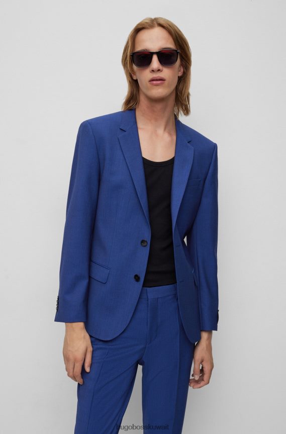 4TFNJN1339 أزرق غامق Hugo Boss بدلة منقوشة بقصة ضيقة من مزيج الصوف المطاطي باللون الأزرق الداكن