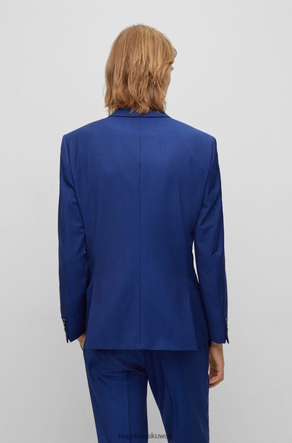 4TFNJN1339 أزرق غامق Hugo Boss بدلة منقوشة بقصة ضيقة من مزيج الصوف المطاطي باللون الأزرق الداكن