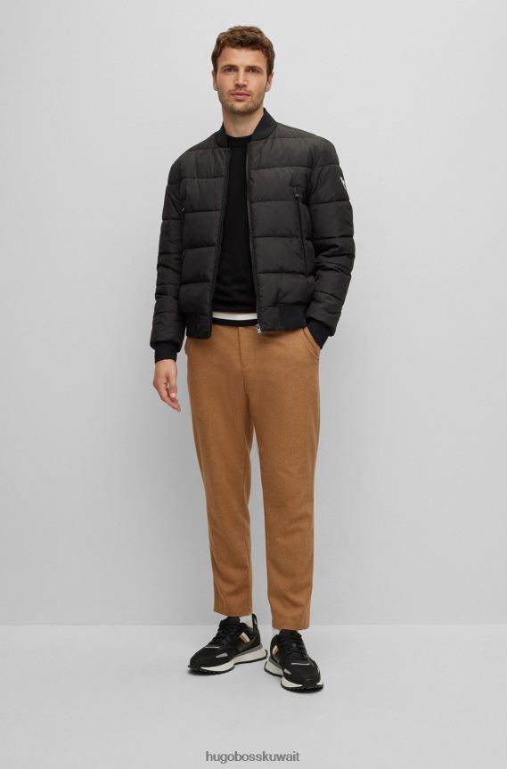 4TFNJN1343 أسود Hugo Boss سترة مبطنة مقاومة للماء مع شعار هوغو أسود