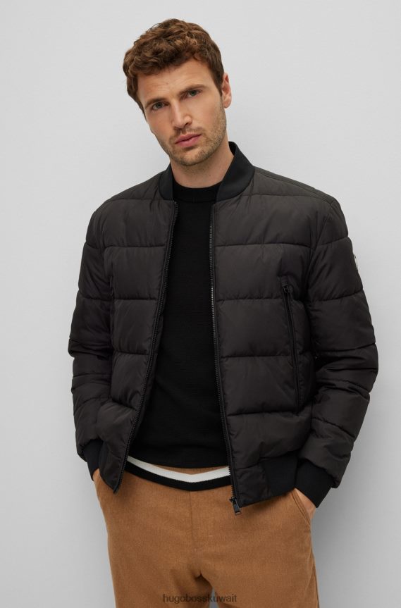 4TFNJN1343 أسود Hugo Boss سترة مبطنة مقاومة للماء مع شعار هوغو أسود