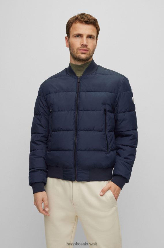 4TFNJN1344 أزرق غامق Hugo Boss سترة مبطنة مقاومة للماء باللون الأزرق الداكن مع شارة شعار Hugo