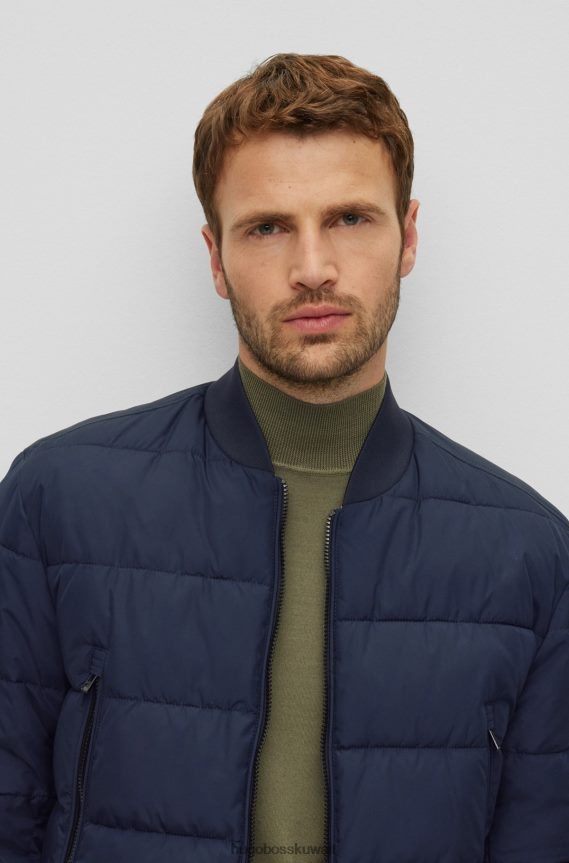4TFNJN1344 أزرق غامق Hugo Boss سترة مبطنة مقاومة للماء باللون الأزرق الداكن مع شارة شعار Hugo