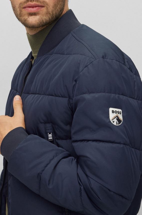 4TFNJN1344 أزرق غامق Hugo Boss سترة مبطنة مقاومة للماء باللون الأزرق الداكن مع شارة شعار Hugo