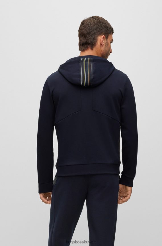 4TFNJN1347 أزرق غامق Hugo Boss هودي هودي من مزيج القطن باللون الأزرق الداكن مع شعار متعدد الألوان
