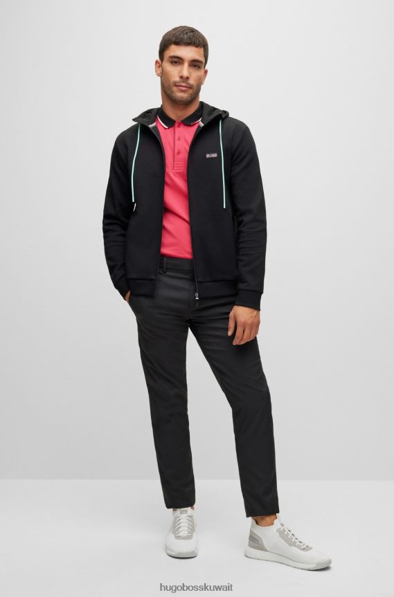 4TFNJN1348 أسود Hugo Boss هودي هوغو من مزيج القطن مع شعار متعدد الألوان باللون الأسود