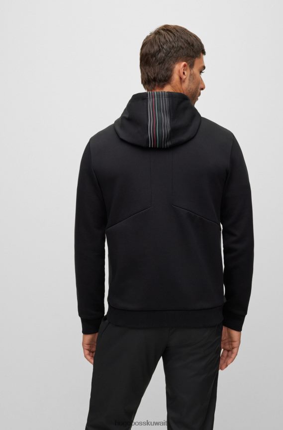 4TFNJN1348 أسود Hugo Boss هودي هوغو من مزيج القطن مع شعار متعدد الألوان باللون الأسود
