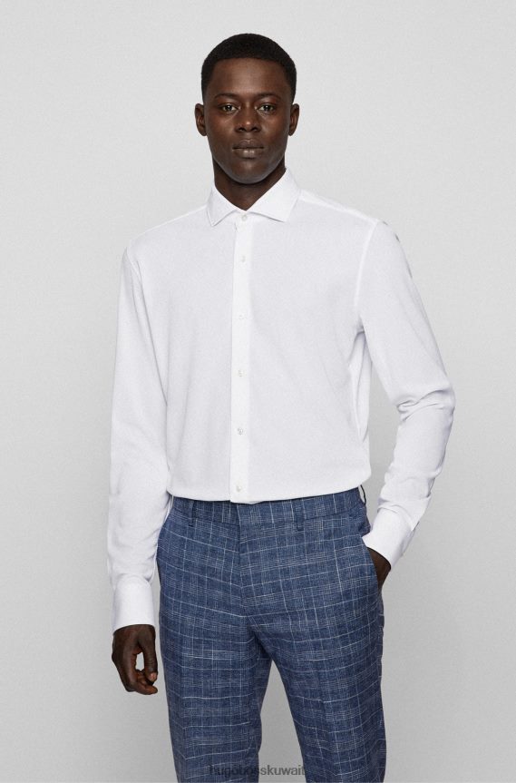 4TFNJN1349 أبيض Hugo Boss قميص بقصة ضيقة مصنوع من الجيرسي الإيطالي عالي الأداء باللون الأبيض من هوغو