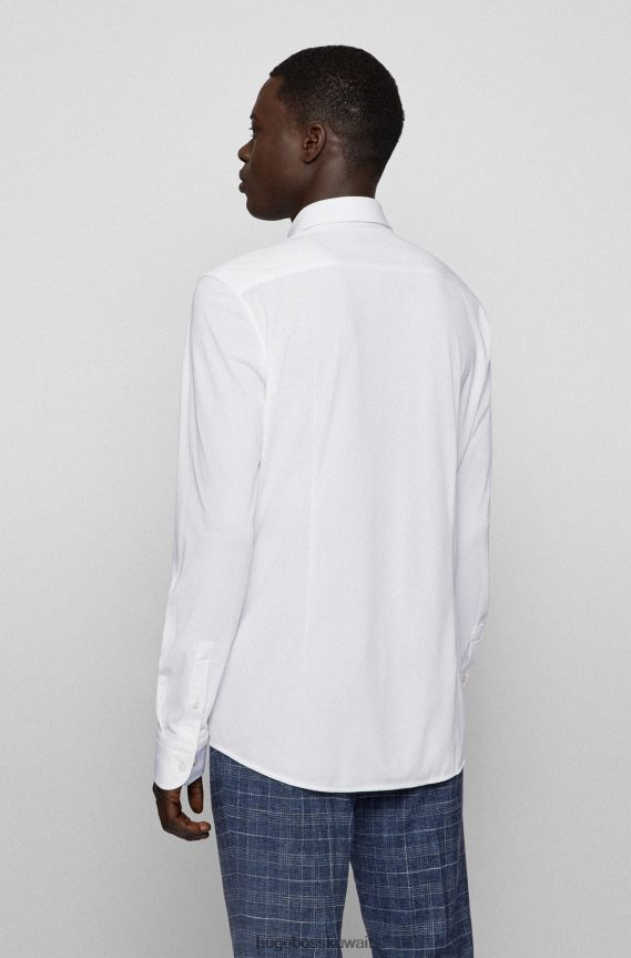 4TFNJN1349 أبيض Hugo Boss قميص بقصة ضيقة مصنوع من الجيرسي الإيطالي عالي الأداء باللون الأبيض من هوغو