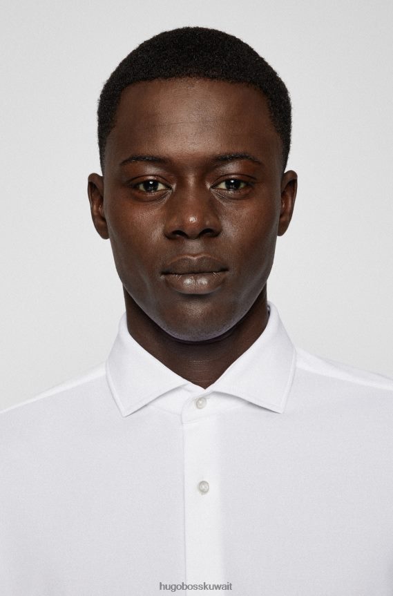 4TFNJN1349 أبيض Hugo Boss قميص بقصة ضيقة مصنوع من الجيرسي الإيطالي عالي الأداء باللون الأبيض من هوغو