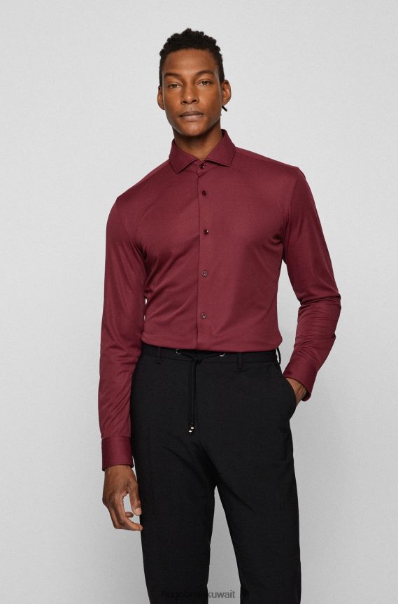 4TFNJN1350 احمر غامق Hugo Boss قميص أحمر داكن بقصة ضيقة مصنوع من الجيرسي الإيطالي هوغو عالي الأداء