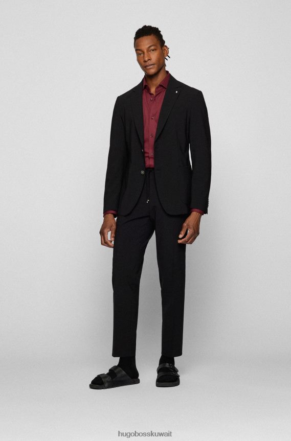 4TFNJN1350 احمر غامق Hugo Boss قميص أحمر داكن بقصة ضيقة مصنوع من الجيرسي الإيطالي هوغو عالي الأداء