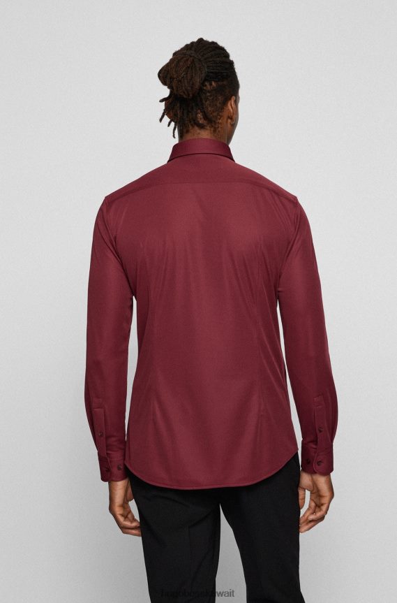 4TFNJN1350 احمر غامق Hugo Boss قميص أحمر داكن بقصة ضيقة مصنوع من الجيرسي الإيطالي هوغو عالي الأداء