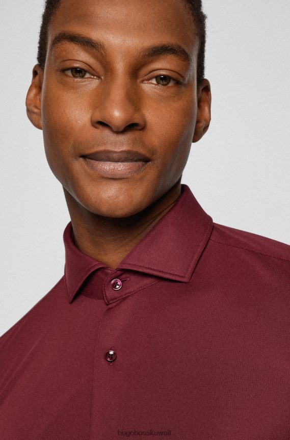 4TFNJN1350 احمر غامق Hugo Boss قميص أحمر داكن بقصة ضيقة مصنوع من الجيرسي الإيطالي هوغو عالي الأداء