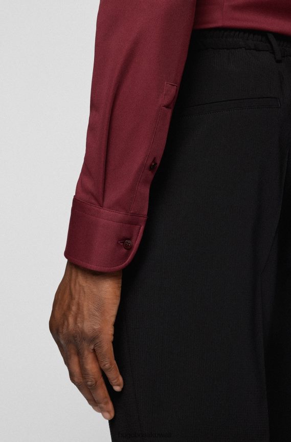4TFNJN1350 احمر غامق Hugo Boss قميص أحمر داكن بقصة ضيقة مصنوع من الجيرسي الإيطالي هوغو عالي الأداء