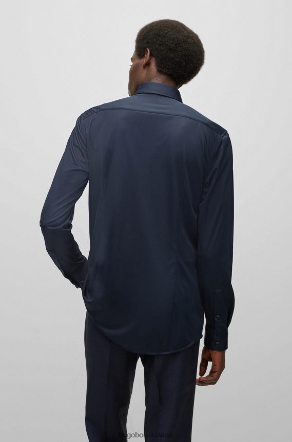 4TFNJN1351 أزرق غامق Hugo Boss قميص بقصة ضيقة من الجيرسي الإيطالي هوغو باللون الأزرق الداكن