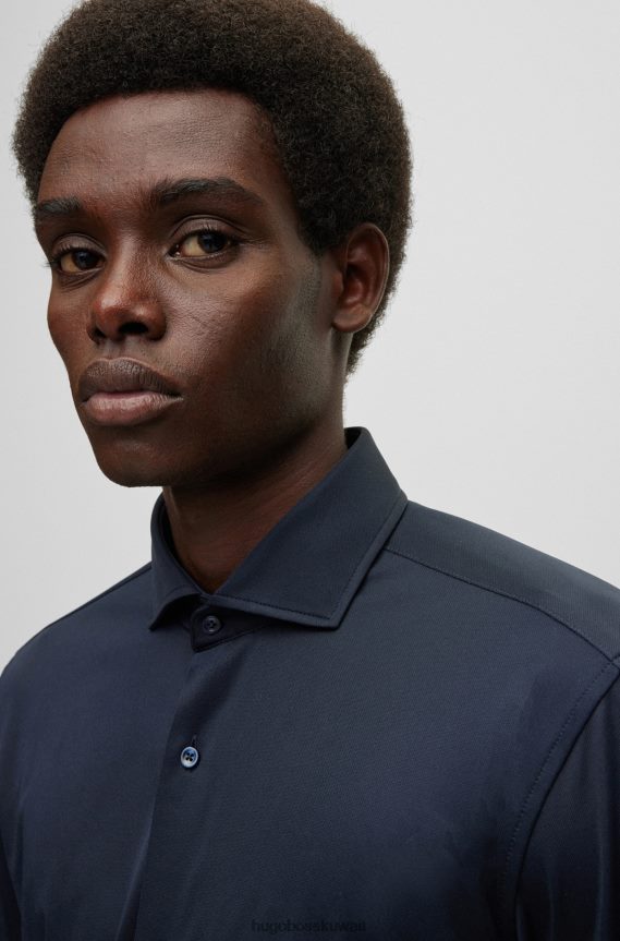 4TFNJN1351 أزرق غامق Hugo Boss قميص بقصة ضيقة من الجيرسي الإيطالي هوغو باللون الأزرق الداكن
