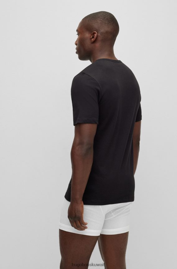 4TFNJN1353 أسود / أبيض / أزرق Hugo Boss حزمة من ثلاثة تي شيرتات مطرزة بشعار الماركة من القطن باللون الأسود من Hugo