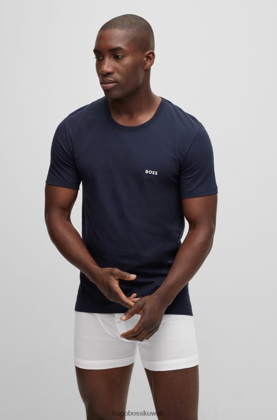 4TFNJN1353 أسود / أبيض / أزرق Hugo Boss حزمة من ثلاثة تي شيرتات مطرزة بشعار الماركة من القطن باللون الأسود من Hugo