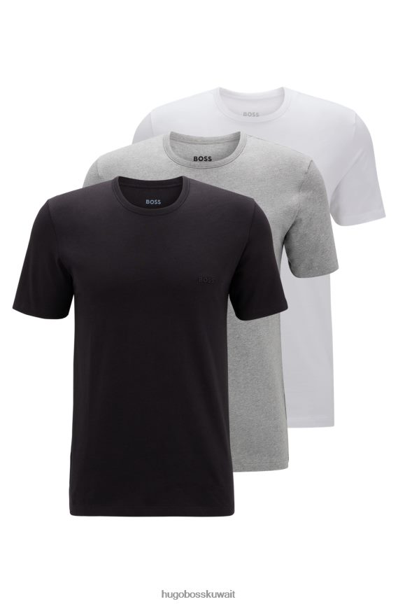 4TFNJN1354 أبيض / رمادي / أسود Hugo Boss Hugo حزمة من ثلاثة تيشيرتات مطرزة بالشعار باللون الأبيض القطني