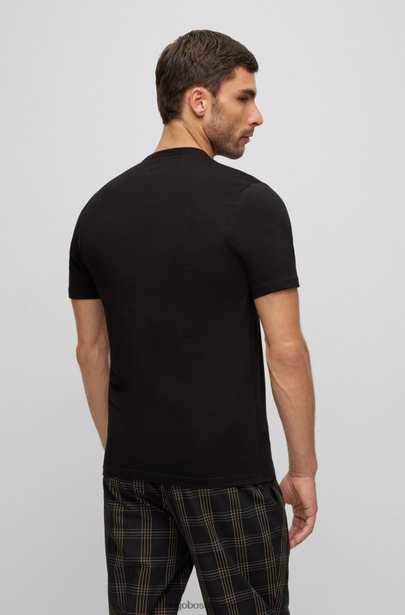 4TFNJN1356 أسود/رمادي/أزرق Hugo Boss حزمة من ثلاثة تيشيرتات مطرزة بشعار الماركة من قطن هوغو باللون الأسود