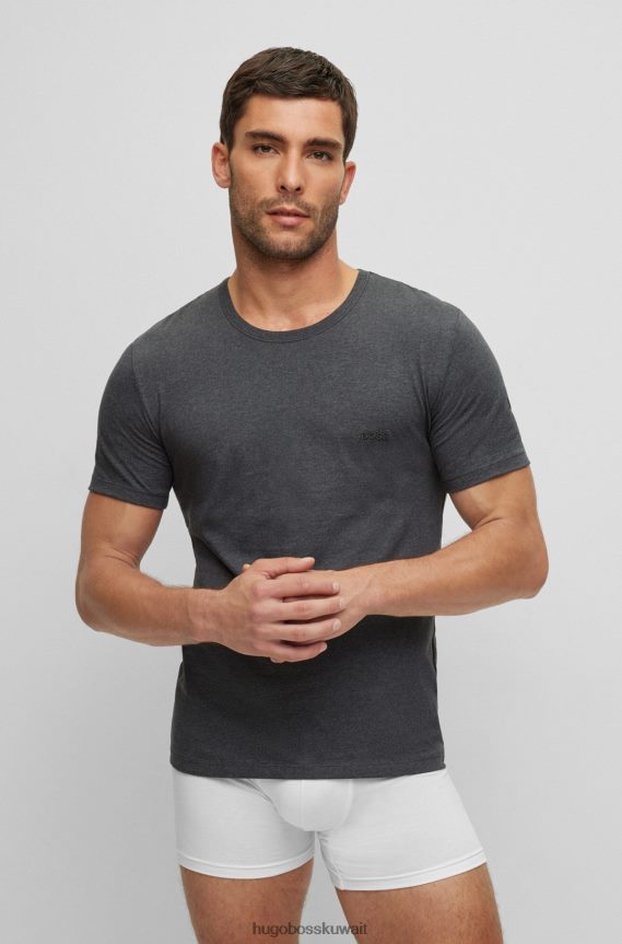 4TFNJN1356 أسود/رمادي/أزرق Hugo Boss حزمة من ثلاثة تيشيرتات مطرزة بشعار الماركة من قطن هوغو باللون الأسود