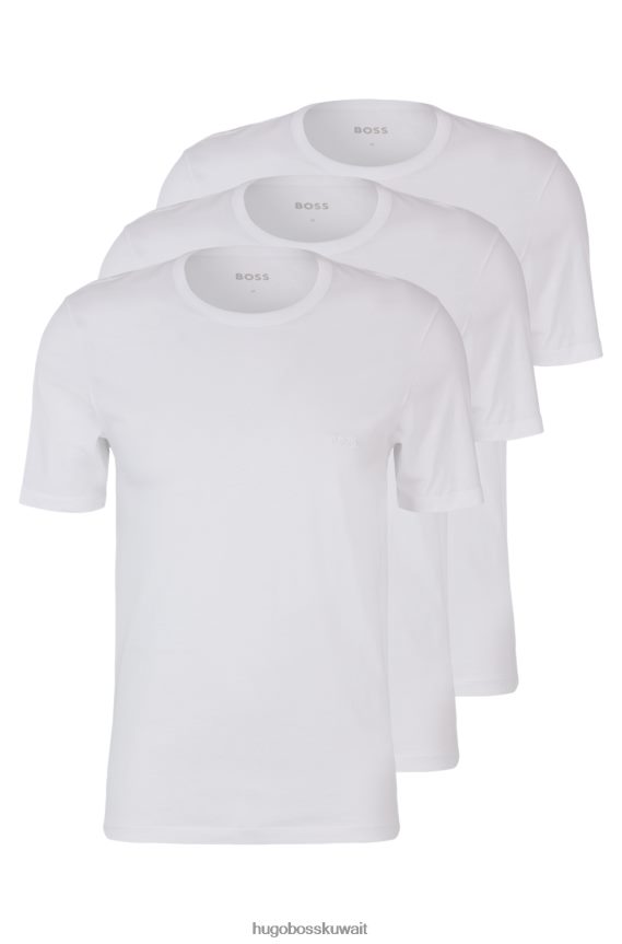 4TFNJN1357 أبيض Hugo Boss حزمة من ثلاثة تيشيرتات مطرزة بشعار الماركة من قطن هوغو باللون الأبيض