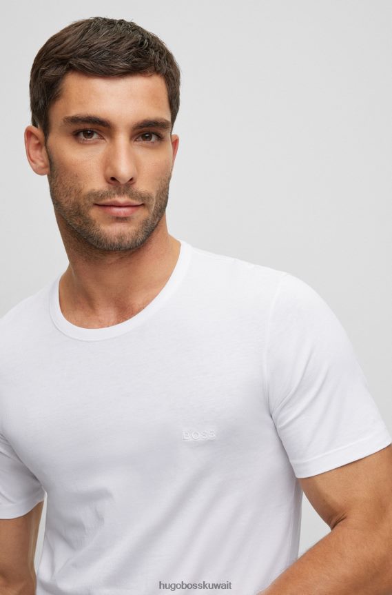 4TFNJN1357 أبيض Hugo Boss حزمة من ثلاثة تيشيرتات مطرزة بشعار الماركة من قطن هوغو باللون الأبيض