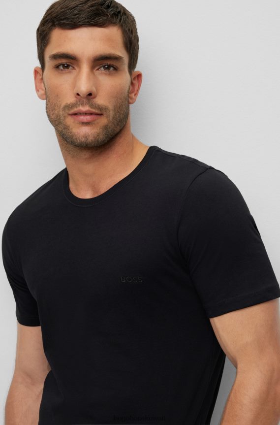 4TFNJN1358 أسود Hugo Boss مجموعة من ثلاثة تيشيرتات مطرزة بشعار الماركة من القطن باللون الأسود من Hugo