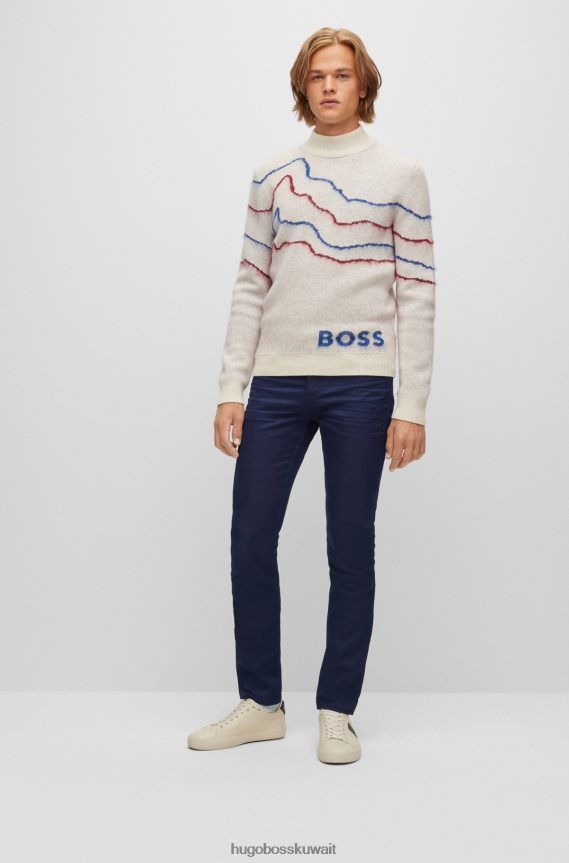 4TFNJN1359 أزرق غامق Hugo Boss جينز هوغو ذو قصة ضيقة باللون الأزرق الداكن من قماش الدنيم المريح القابل للتمدد باللون الأزرق والأسود