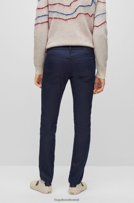 4TFNJN1359 أزرق غامق Hugo Boss جينز هوغو ذو قصة ضيقة باللون الأزرق الداكن من قماش الدنيم المريح القابل للتمدد باللون الأزرق والأسود