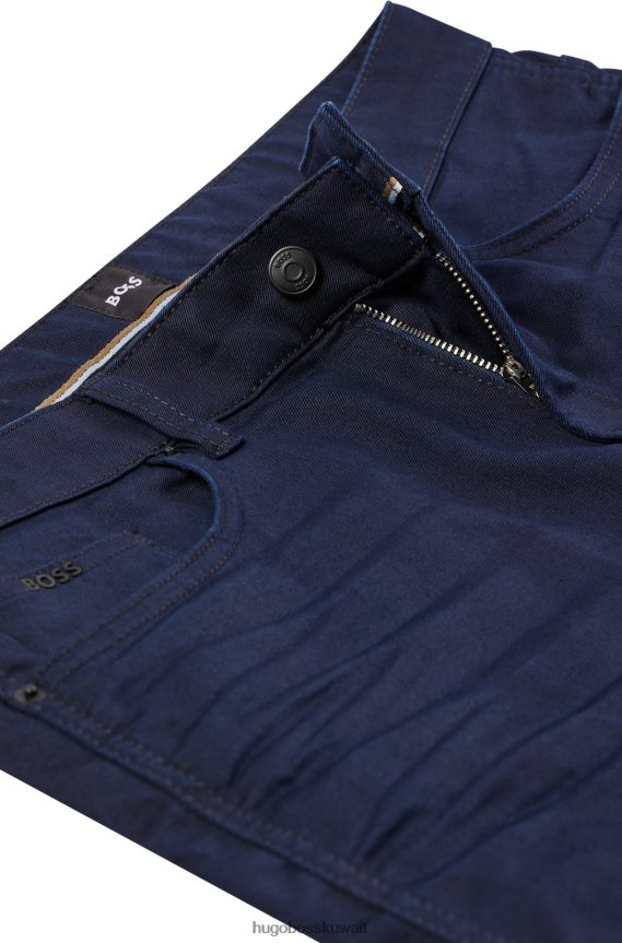 4TFNJN1359 أزرق غامق Hugo Boss جينز هوغو ذو قصة ضيقة باللون الأزرق الداكن من قماش الدنيم المريح القابل للتمدد باللون الأزرق والأسود